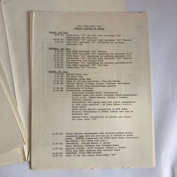 1982 NASCAR Winston Cup Press Kit Mason Dixon 500 Dover Downs Raceway Vintage - Picture 9 of 11